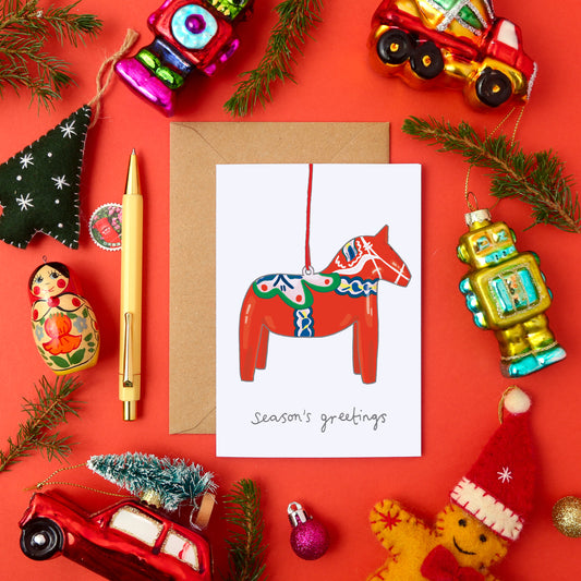 Traditional Swedish Dala Horse Christmas Card