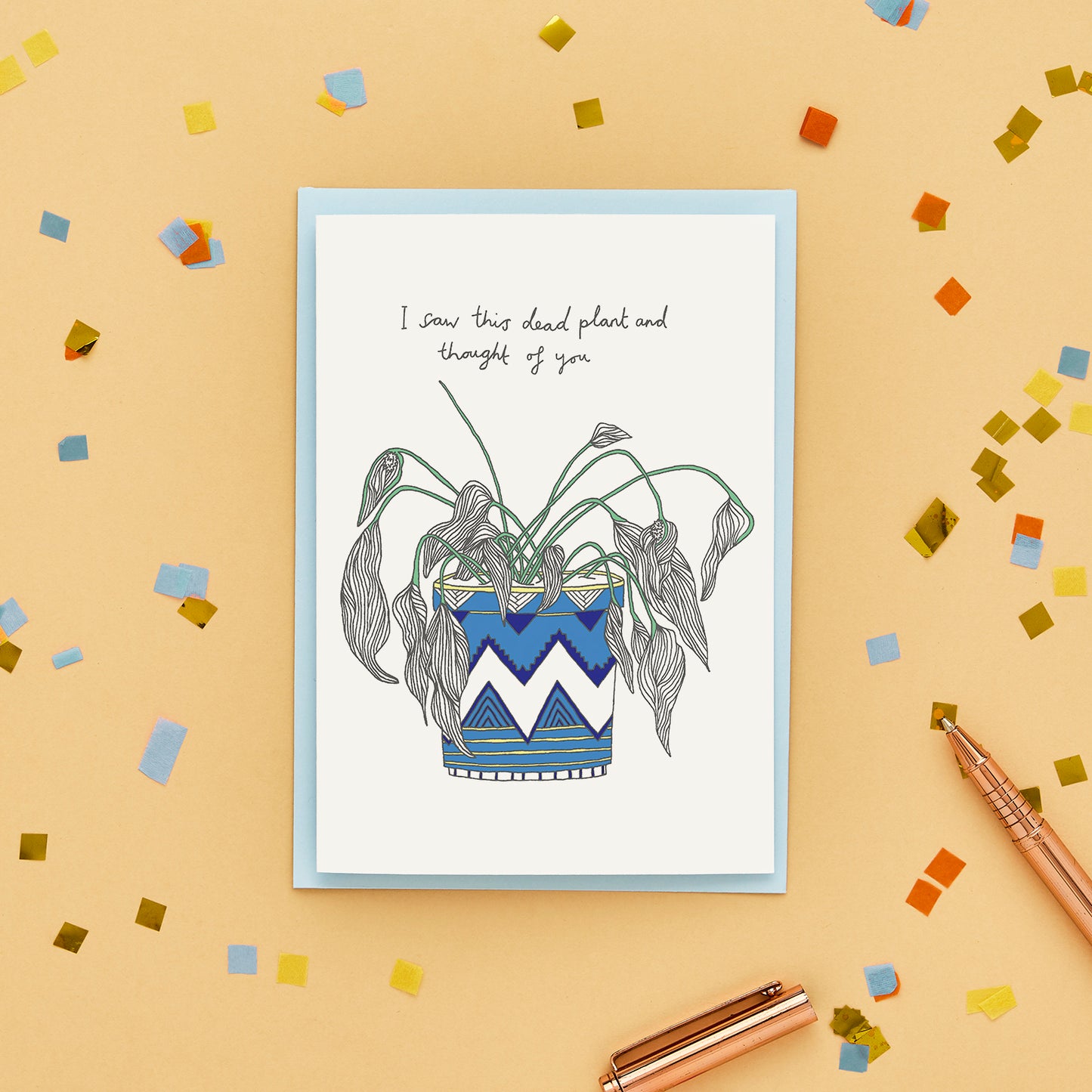 A Funny Greeting Card Feautring an Illustration of a Dead Plant