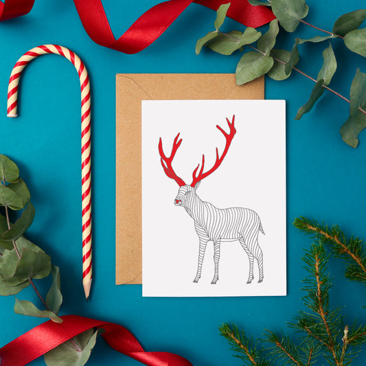 Traditional Christmas Card Featuring a Hand Drawn Reindeer