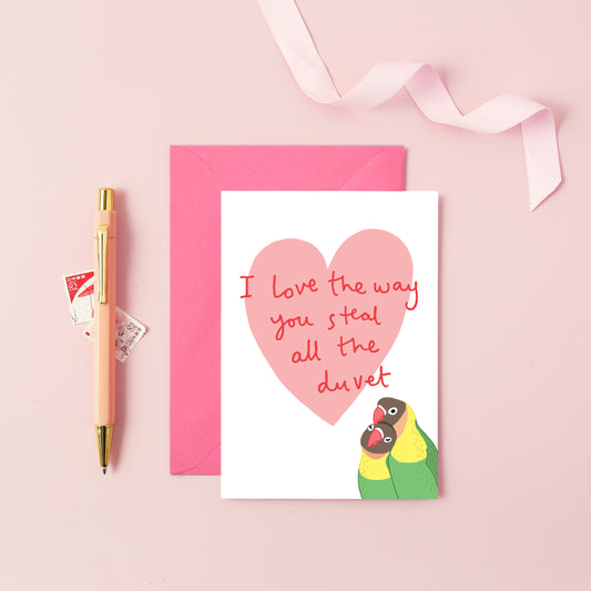 A love birds card with a funny caption from You've Got Pen on Your Face.