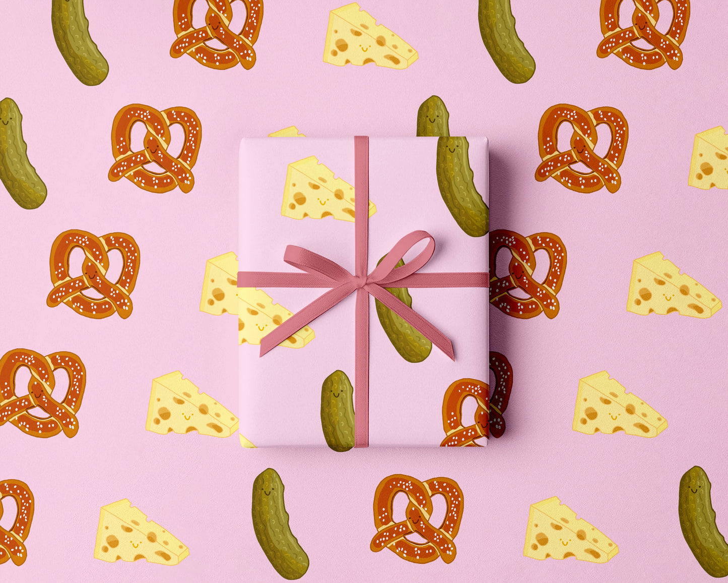 Deli Gift Wrap | Cheese Pickle & Pretzel Wrapping Paper