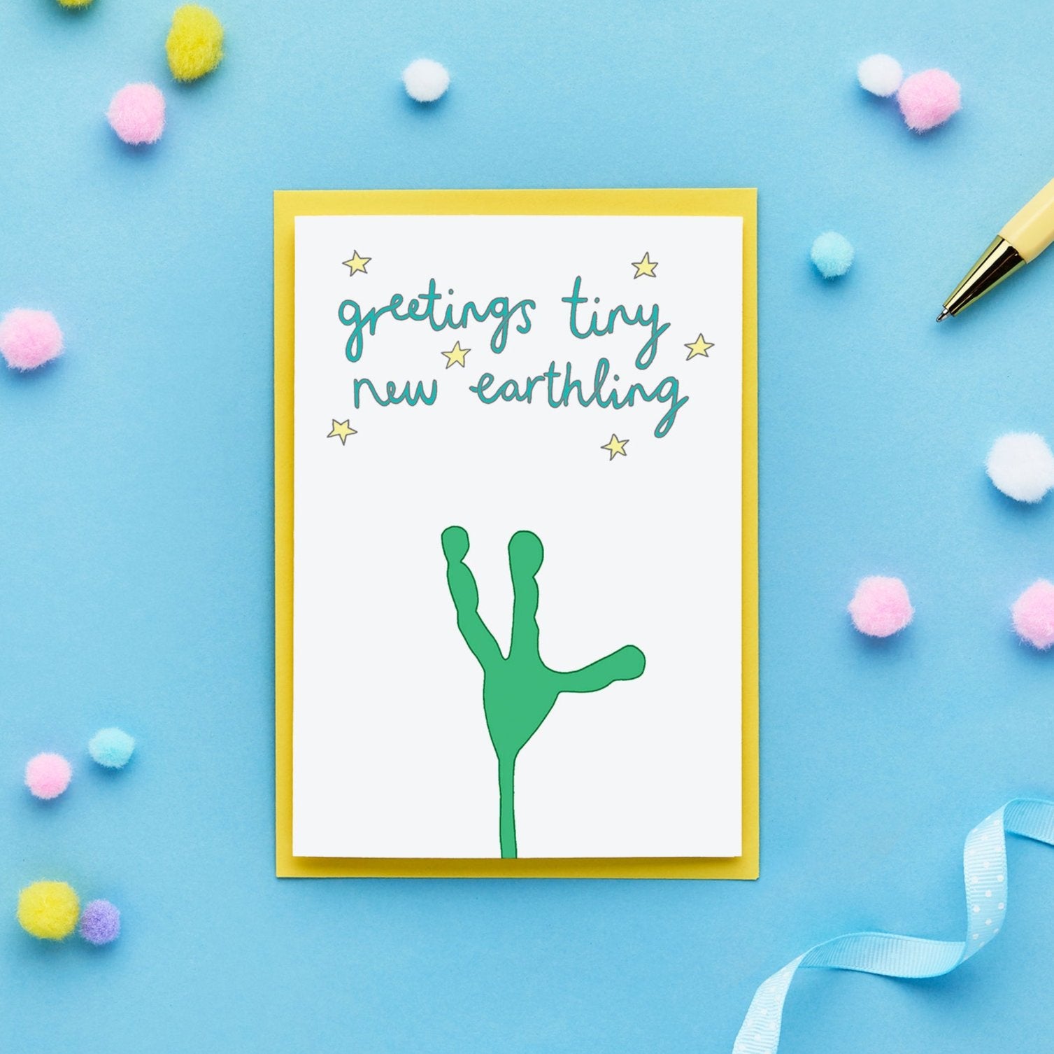 A Funny New Baby Card Featuring an Alien Hand