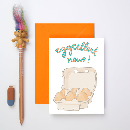 An Eggcellent News Congratulations Card from You've Got Pen on Your Face.