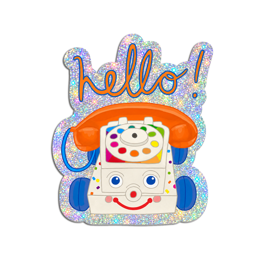 Hello | Retro Toy Phone Holographic Glitter Die-Cut Sticker