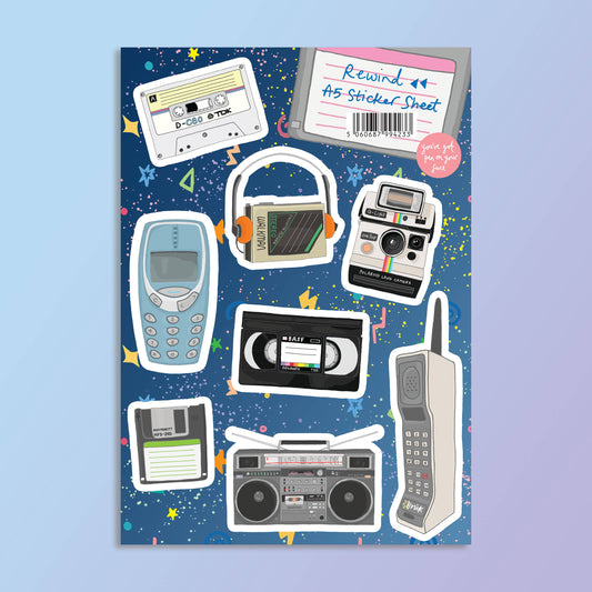 Rewind | Retro Tech A5 Vinyl Sticker Sheet
