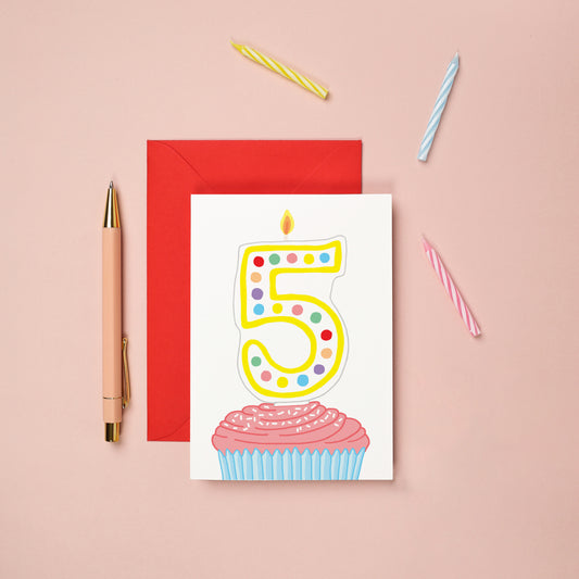 A 5th birthday card with a cupcake illustration