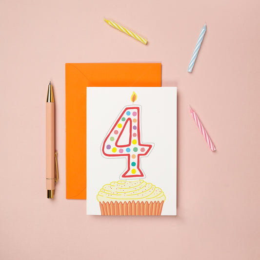 A 4th birthday card with a cupcake illustration