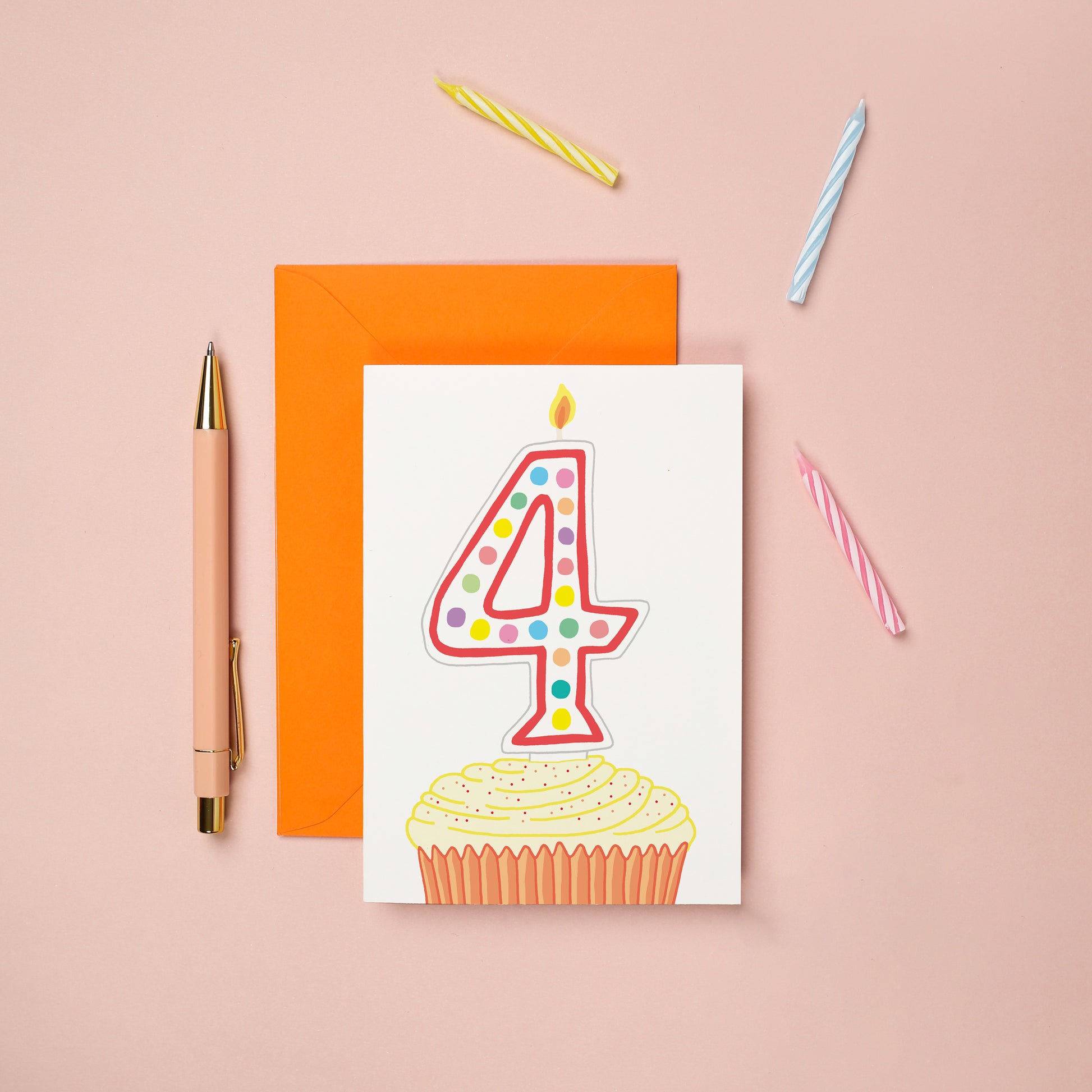 A 4th birthday card with a cupcake illustration