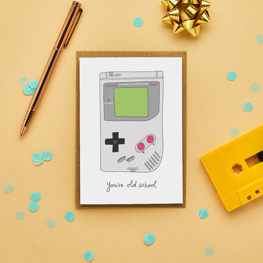 A Retro Birthday Card Featuring An Illustration Of A Game Boy