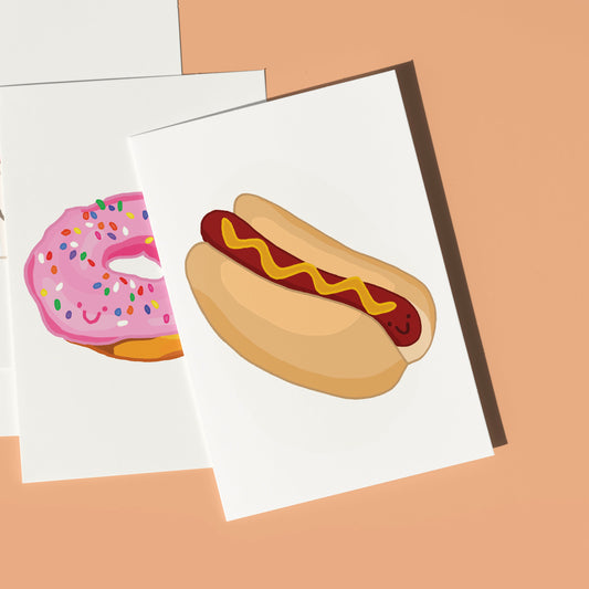 Mini Hot Dog Greeting Card Featuring a Smiley Hot Dog