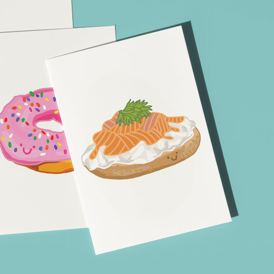 Mini Greeting Card Featuring a Smiley Lox Bagel