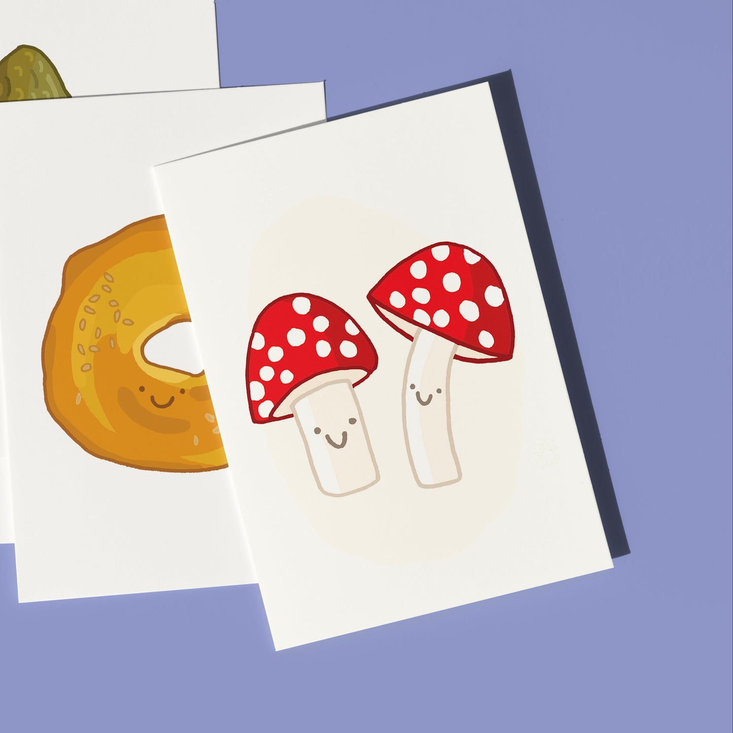 Mini Greeting Card Featuring Two Smiley Mushrooms