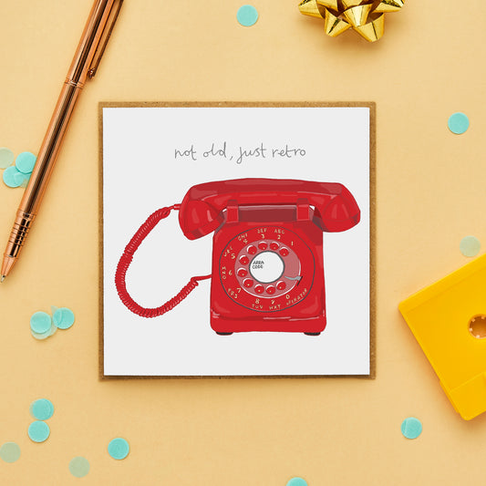 A Retro Birthday Card Featuring An Illustration Of A Rotary Dial Telephone