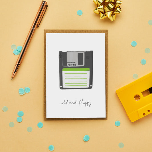 A Funny Male Birthday Card Featuring An Illustration Of A Floppy Disc