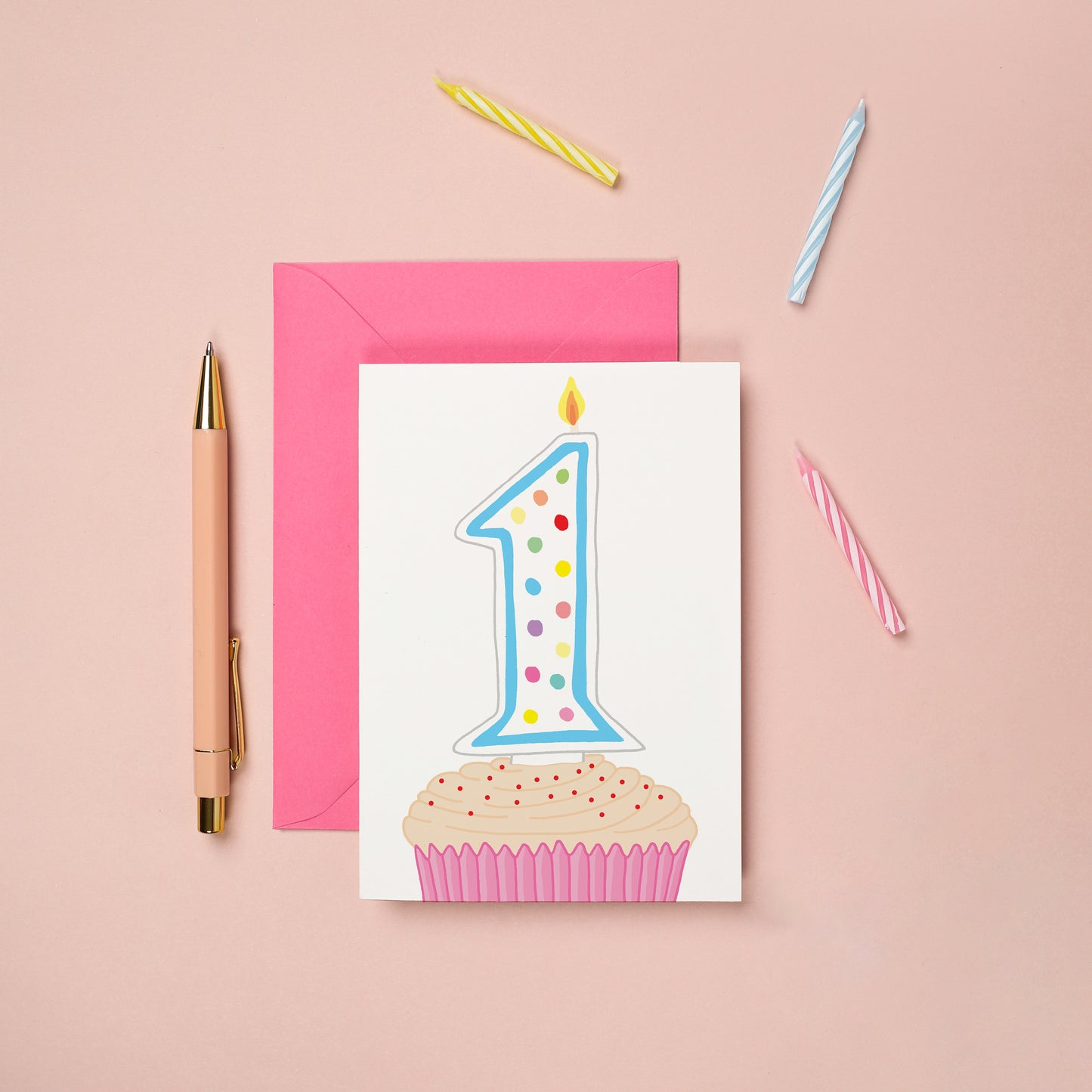 A 1st birthday card with a cupcake illustration