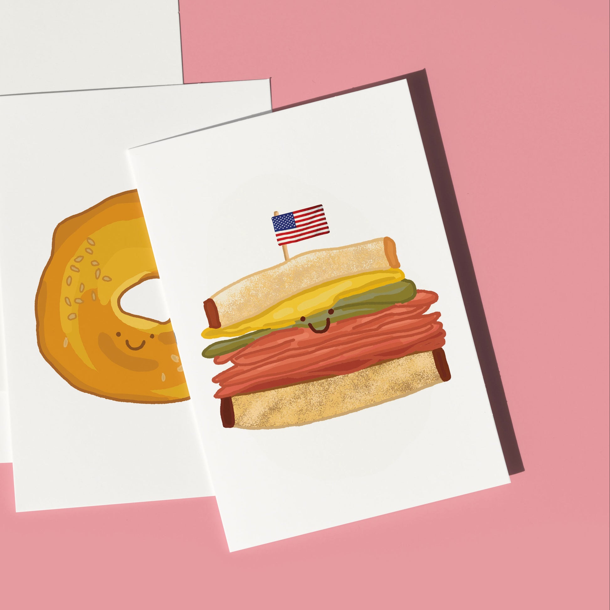 Mini Greeting Card Featuring a Smiley Pastrami oon Rye