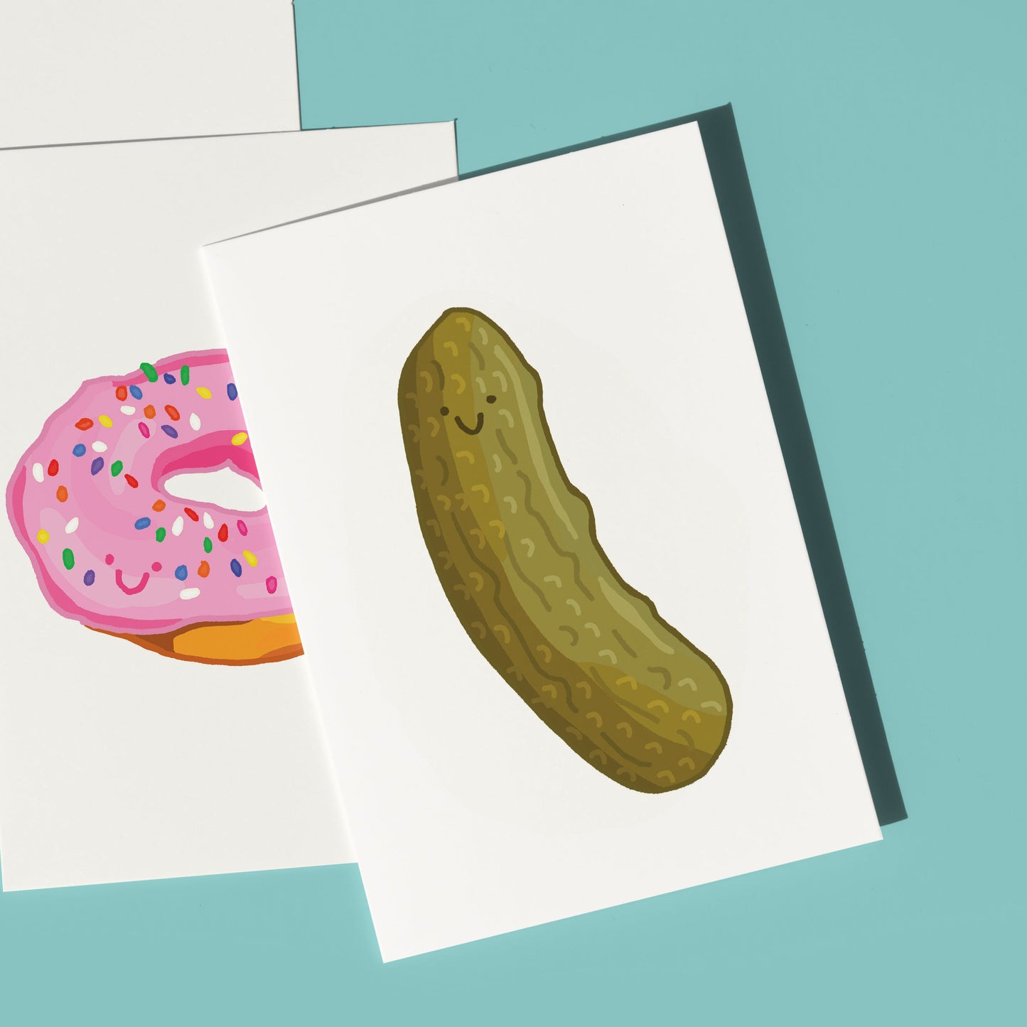 Mini Greeting Card Featuring a Smiley Pickle