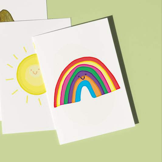 Mini Greeting Card Featuring a Smiley Rainbow