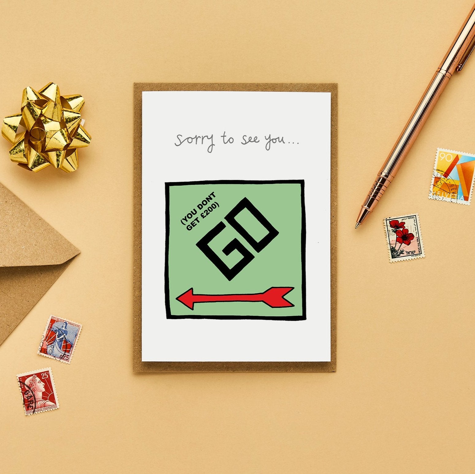 Funny Leaving Card Featuring a Monopoly GO Square