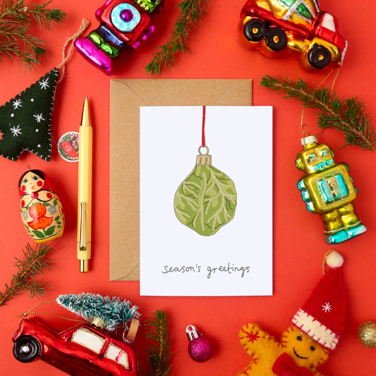 A Funny Christmas Card Featuring a Brussel Sprout Tree Decoration