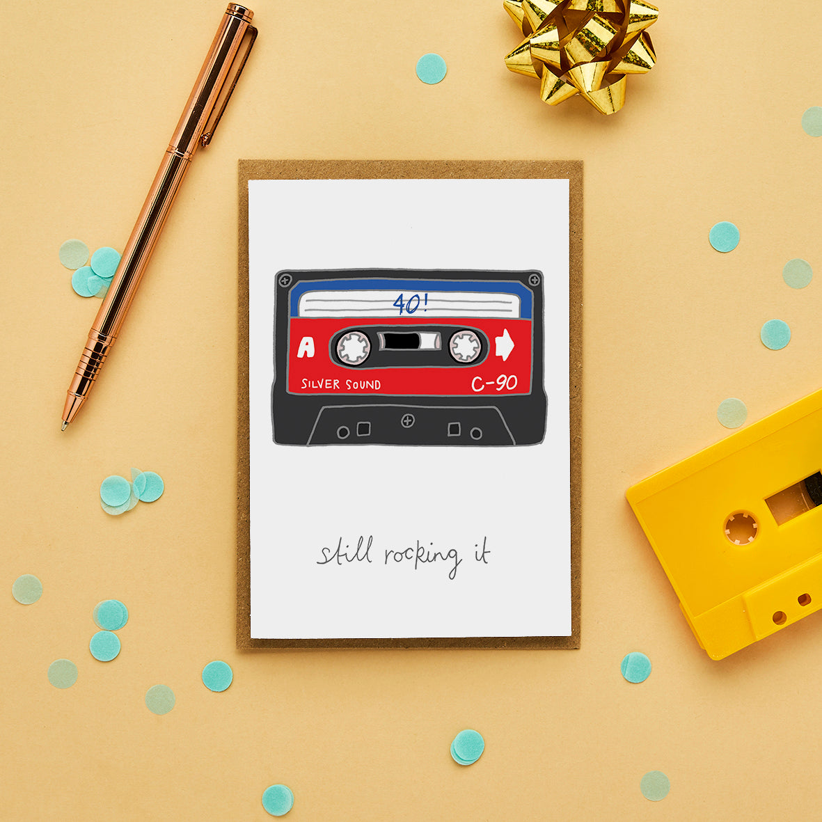 A Retro 40th Birthday Card With a Cassette Illustration