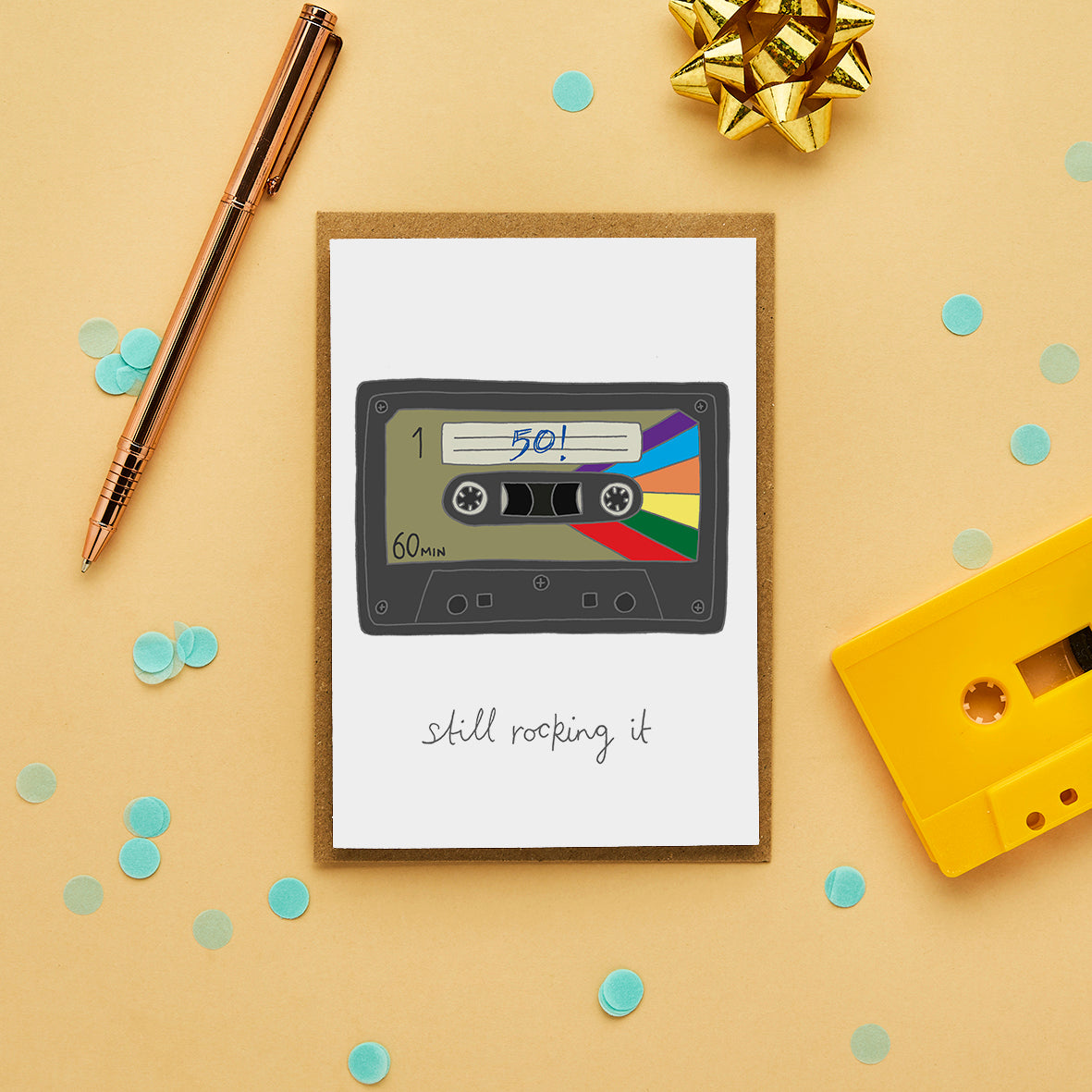 A Retro 50th Birthday Card With An Illustration Of A Cassette Tape