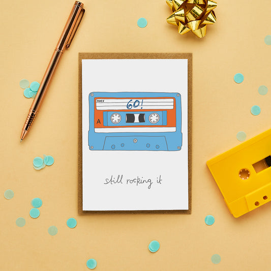 A Retro 60th Birthday Card With An Illustration Of A Cassette Tape