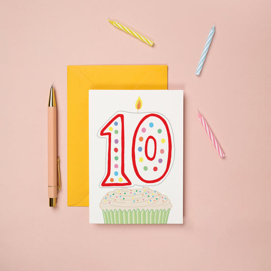 A 10th birthday card with a cupcake illustration