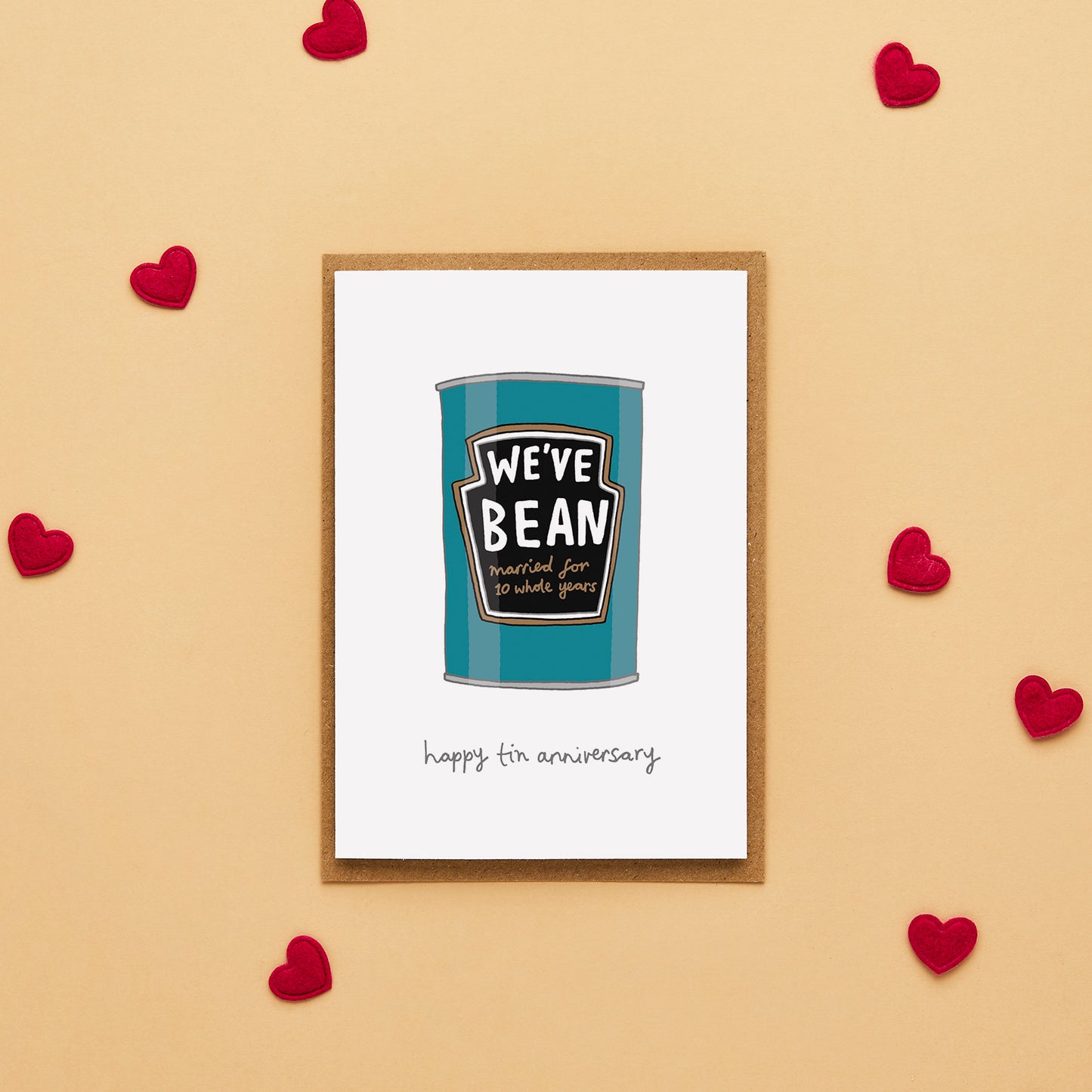 1oth wedding anniversary card featuring an and drawn can of beans