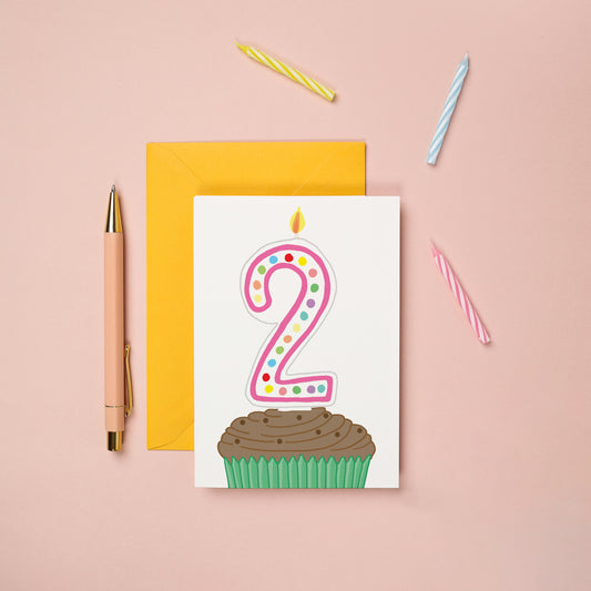 A 2nd birthday card with a cupcake illustration
