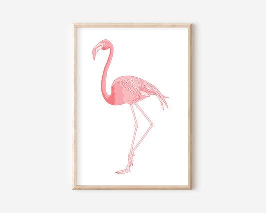 An A3 print with a average flamingo illustration