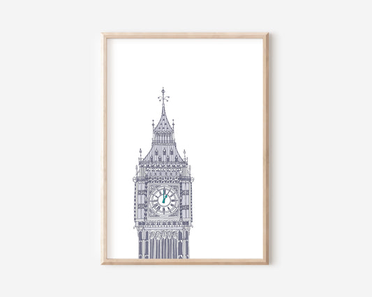 An A3 print with a Big Ben illustration