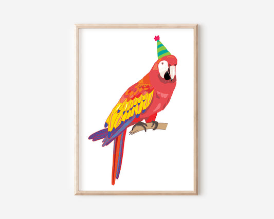 An A4 print with a parrot illustration