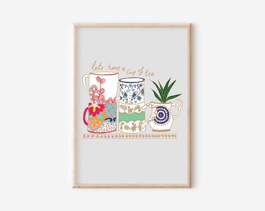 An A4 print with a cup of tea illustration