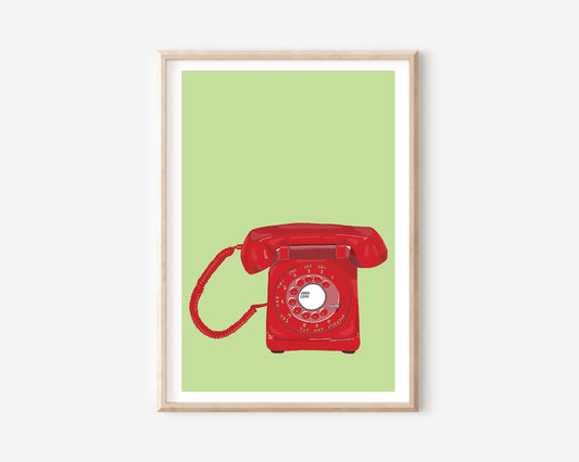 An A4 print with a retro phone illustration