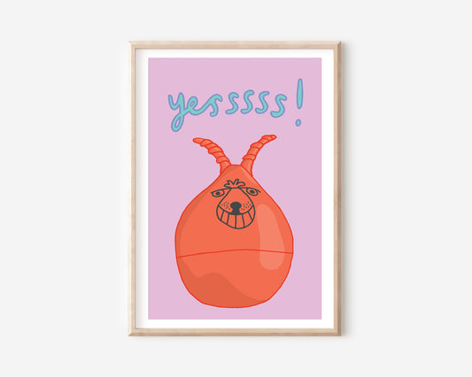 An A4 print with a space hopper illustration