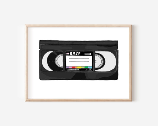 An A4 print with a VHS tape illustration