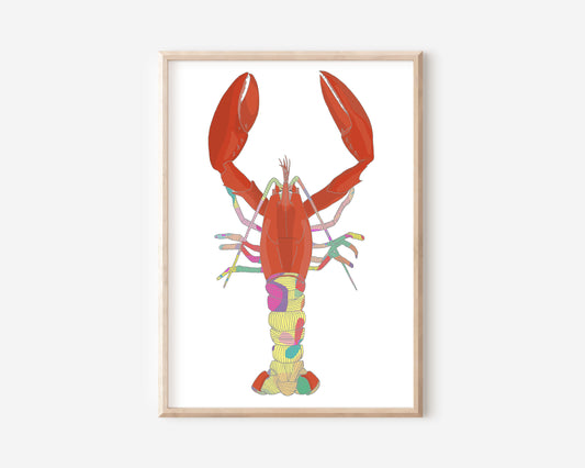 An A5 print with a lobster illustration