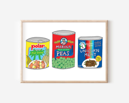 An A5 print with a staple foods illustration