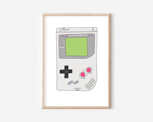 An A5 print with a gameboy illustration