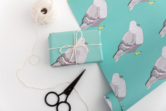 Pigeons (Green) Gift Wrap from You've Got Pen on Your Face.