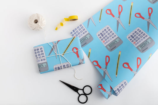 Boobies Calculator (Blue) Gift Wrap from You've Got Pen on Your Face.