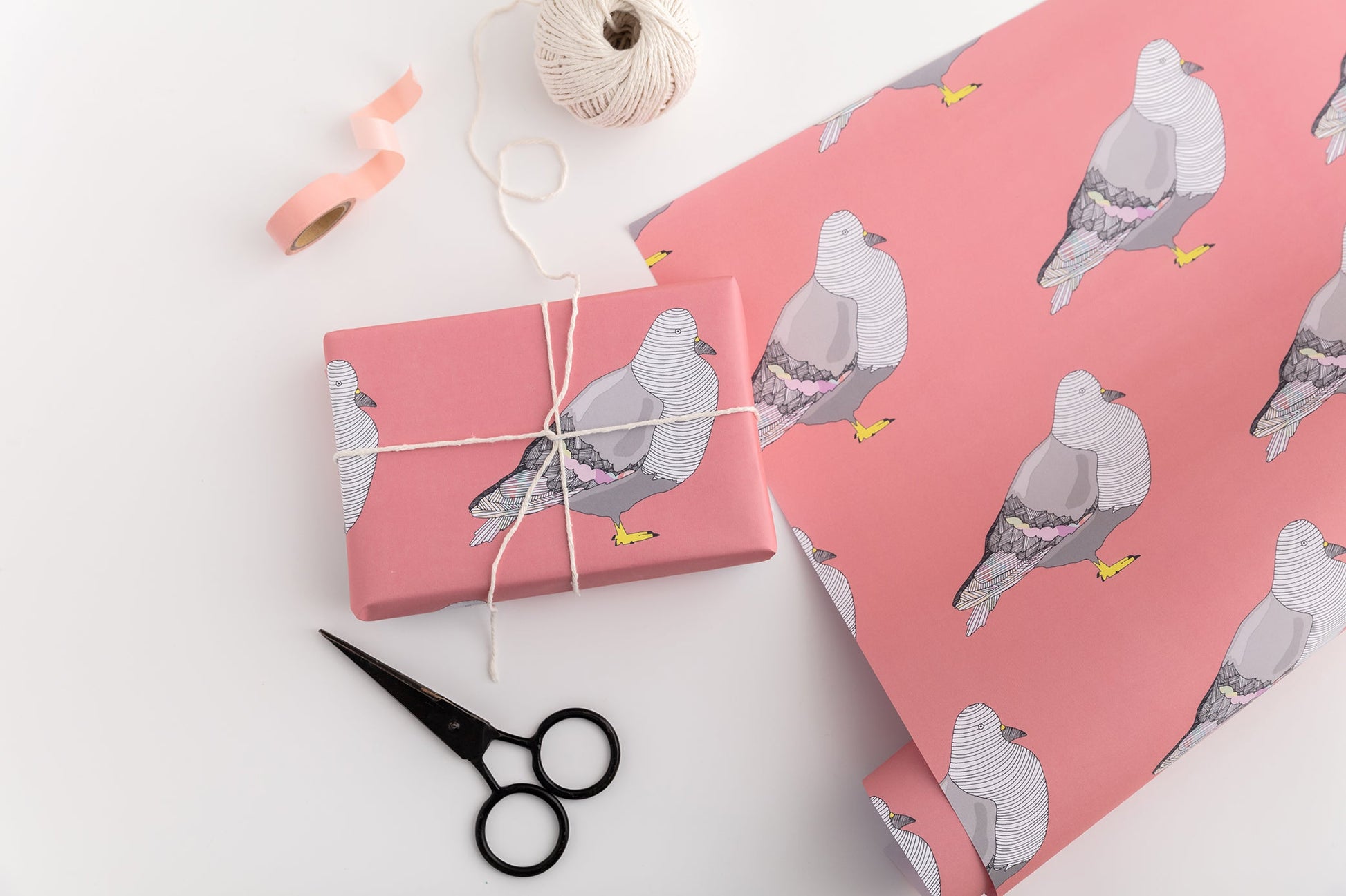 Pigeons (Pink) Gift Wrap from You've Got Pen on Your Face.