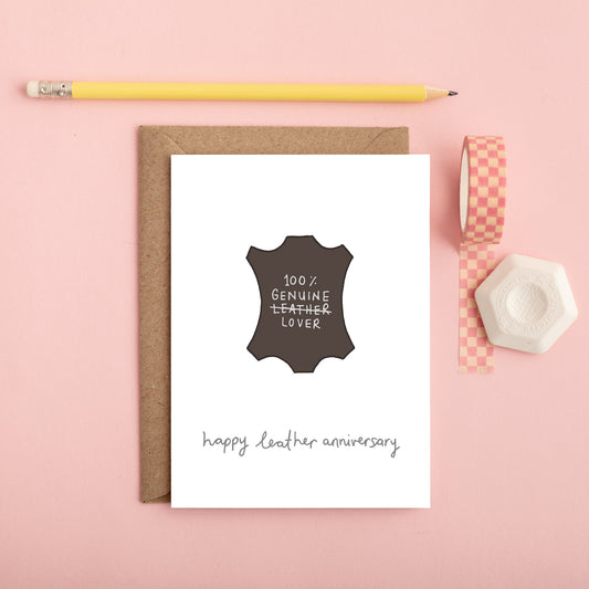 A Leather Wedding Anniversary Card from You've Got Pen on Your Face.